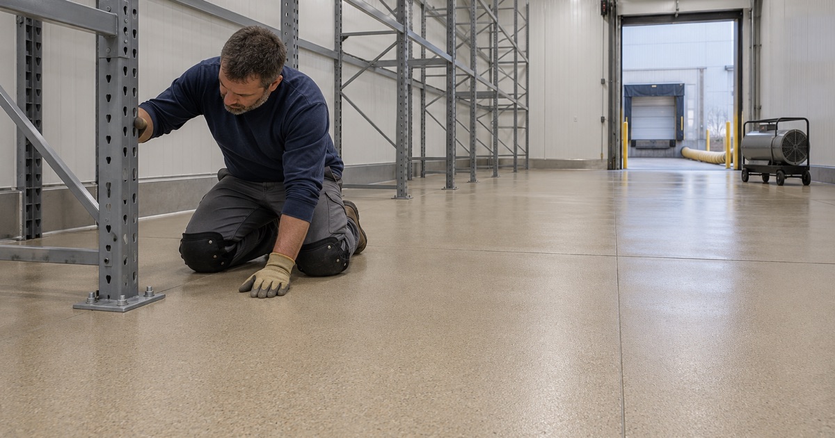 A freezer room in an Ankeny cold-storage warehouse emptied and warmed for a urethane cement floor to go down.